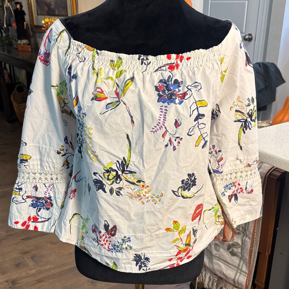 Tanya Taylor Multicolor Floral Off-Shoulder Blouse